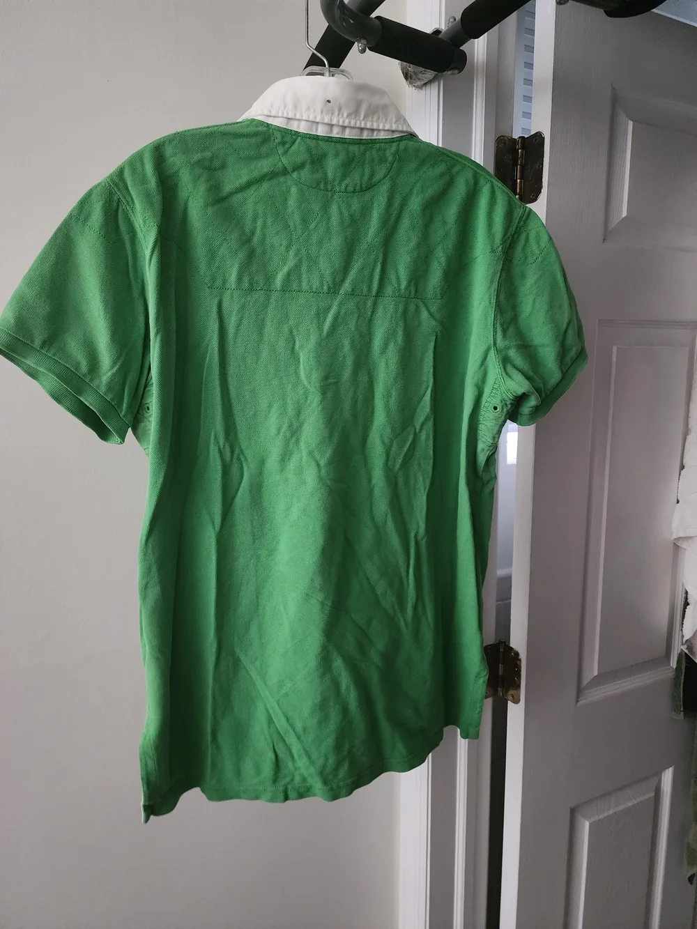 Polo by Ralph Lauren Green Rugby Polo with White Collar and Orange Pony.  S-M